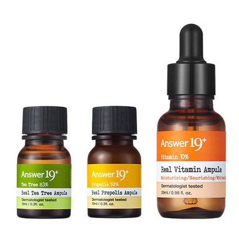 Generic ANSWER NINETEEN+ Real Vitamin Ampoule Special Set (Vitamin 29Ml+Propolis 10Ml+Tea Tree 10Ml) -Vitamin B3 5%, Vitamin B5 5%, Vitamin C Derivative 10% - Provides Vitality And Elasticity To Your Skin (29 ml)