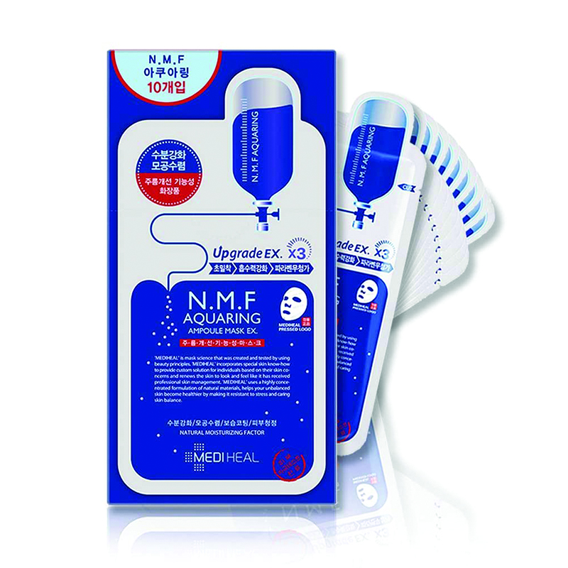 Mediheal N.M.F. Aquaring Ampoule Essential Mask Pack, 1 Box, 10 Sheets メディヒールN.M.F.アクアリングアンプルエッセンシャルマスクパック、1箱、10枚